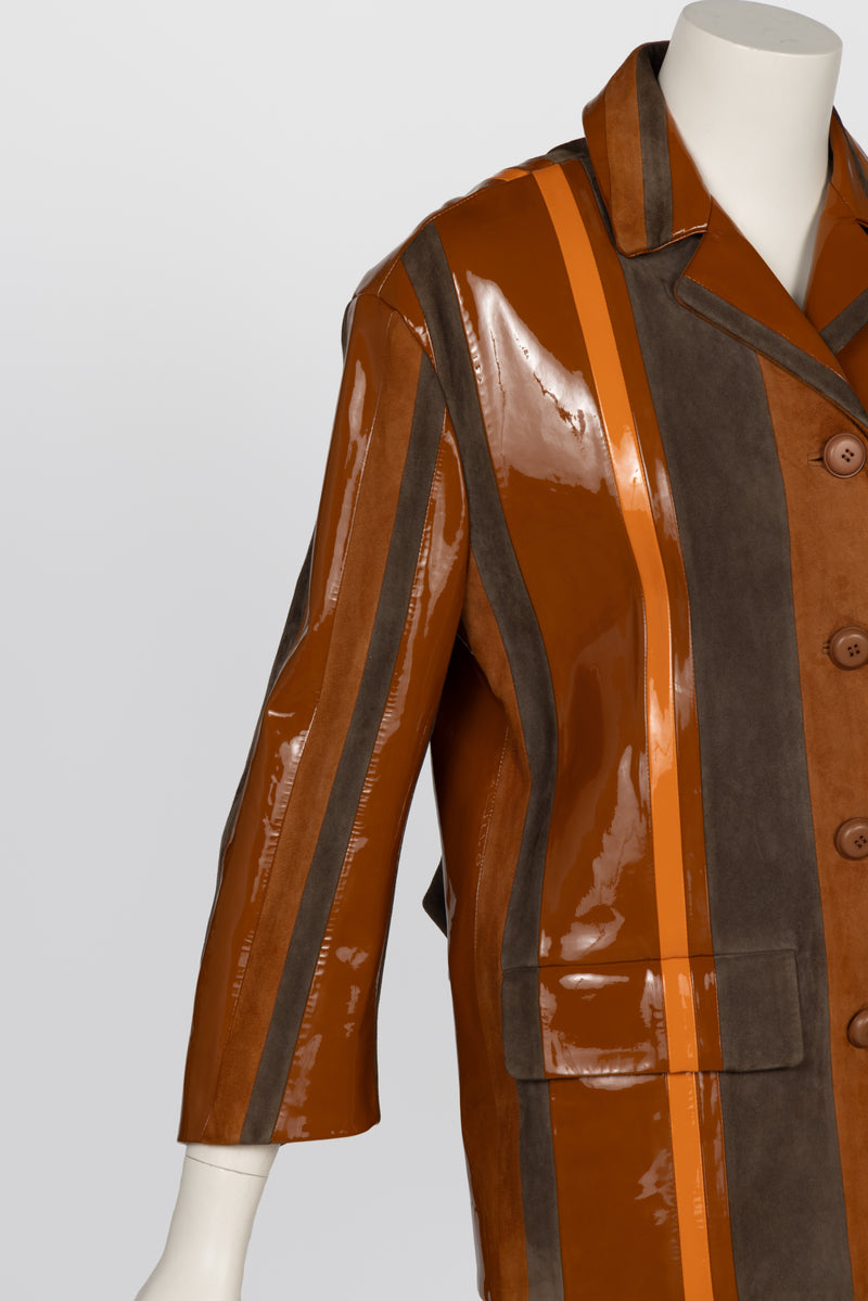 Prada Spring 2016 Runway Look 15 Striped Suede and Patent Leather Jacket