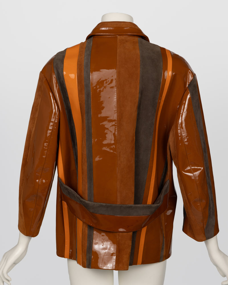 Prada Spring 2016 Runway Look 15 Striped Suede and Patent Leather Jacket