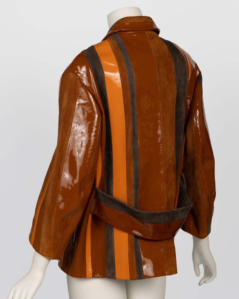 Prada Spring 2016 Runway Look 15 Striped Suede and Patent Leather Jacket