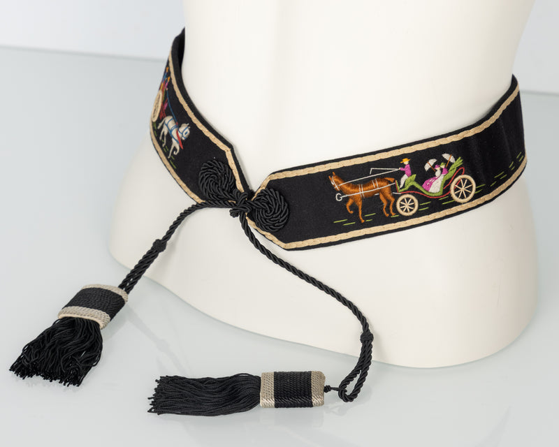Vintage Hermès Embroidered Wool Felt Tassel Belt — Museum Piece, c. 1940s