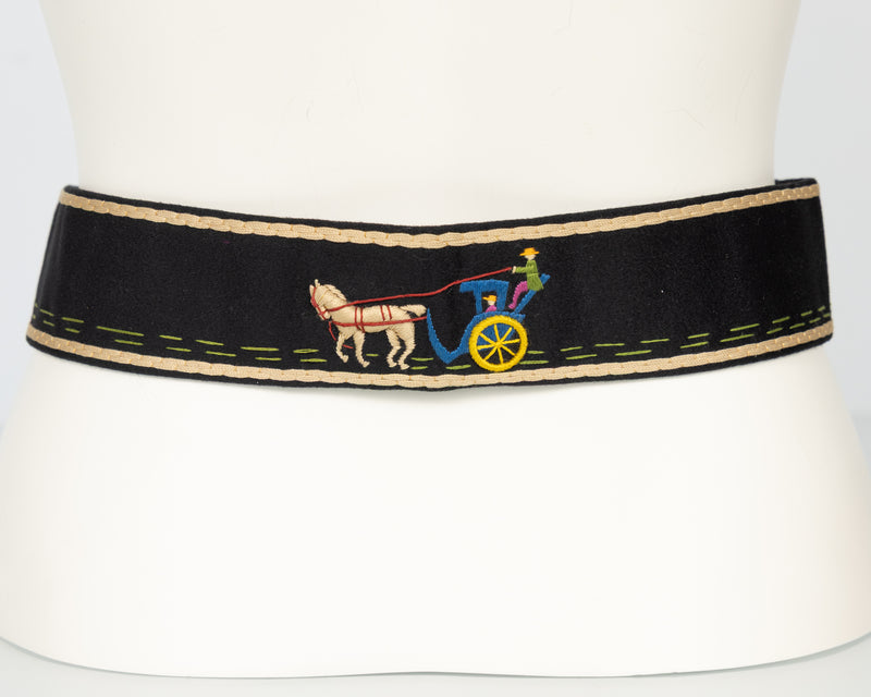 Vintage Hermès Embroidered Wool Felt Tassel Belt — Museum Piece, c. 1940s