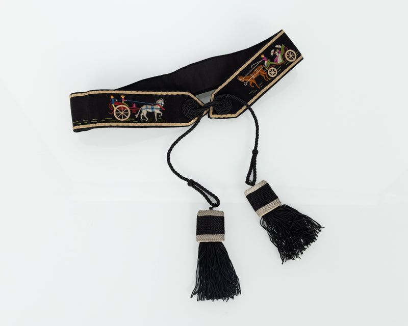 Vintage Hermès Embroidered Wool Felt Tassel Belt — Museum Piece, c. 1940s