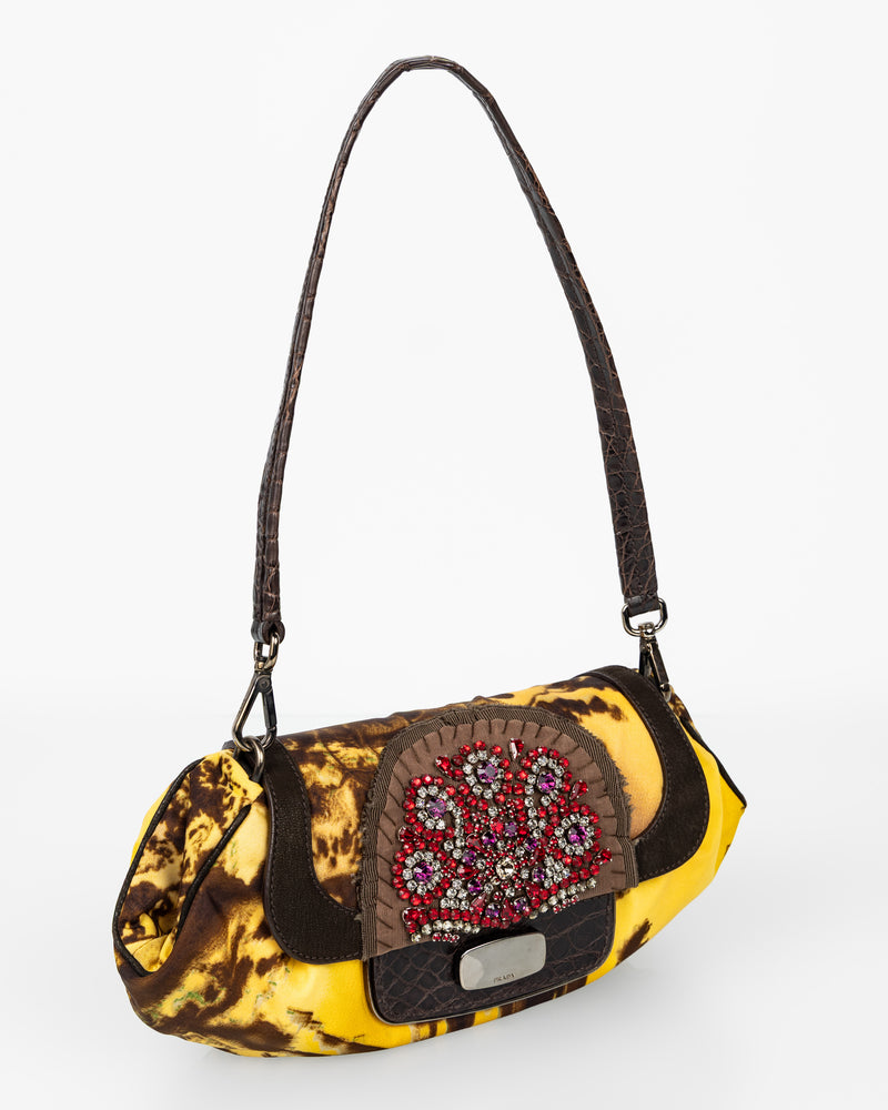Prada Fall/Winter 2004 Jewel-Embellished Printed Satin Shoulder Crocodile Bag