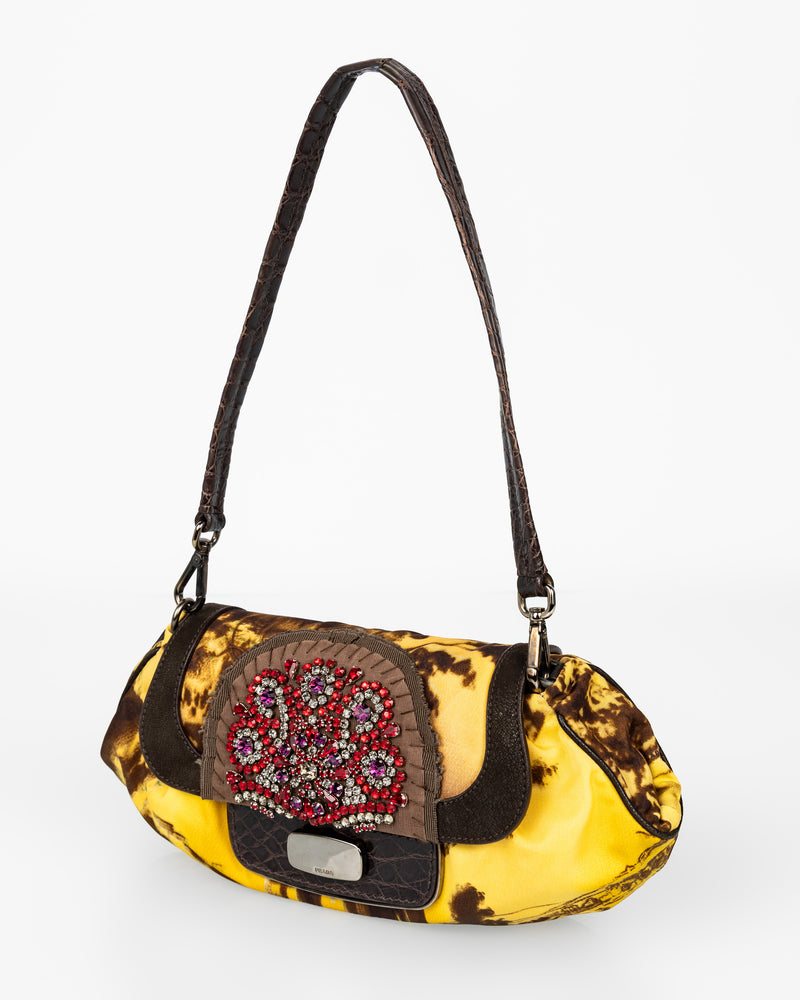 Prada Fall/Winter 2004 Jewel-Embellished Printed Satin Shoulder Crocodile Bag