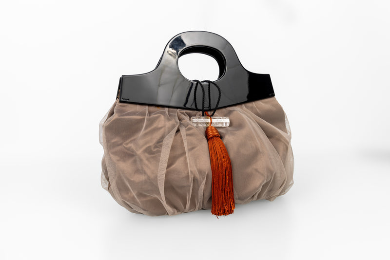 Giorgio Armani Taupe Tulle  Bag Rock Crystal Closure and Lucite Handles
