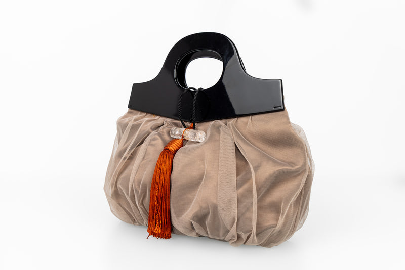 Giorgio Armani Taupe Tulle  Bag Rock Crystal Closure and Lucite Handles