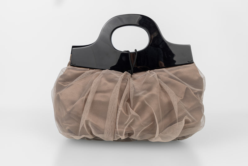 Giorgio Armani Taupe Tulle  Bag Rock Crystal Closure and Lucite Handles