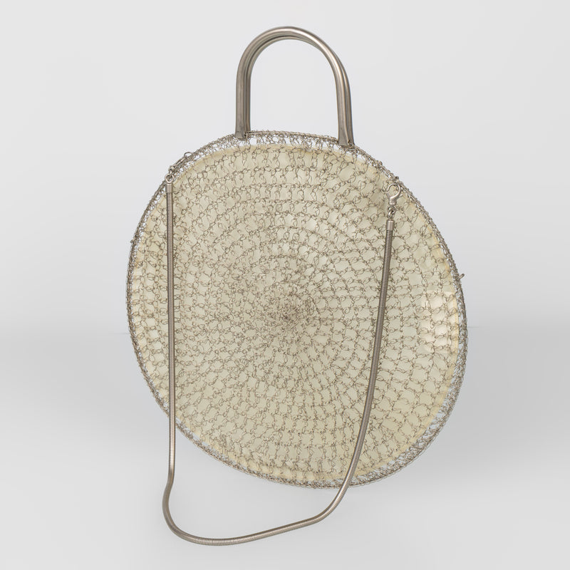 Salvatore Ferragamo Silver Wire Crochet Round Bag, 1990s