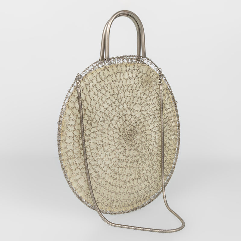 Salvatore Ferragamo Silver Wire Crochet Round Bag, 1990s