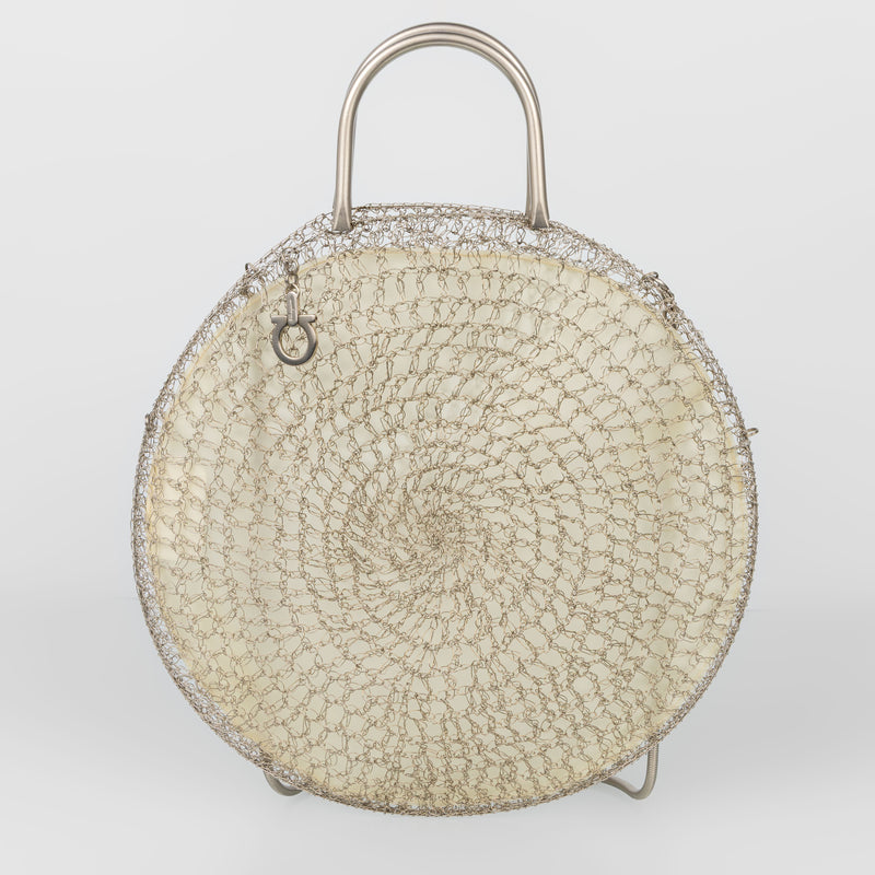 Salvatore Ferragamo Silver Wire Crochet Round Bag, 1990s