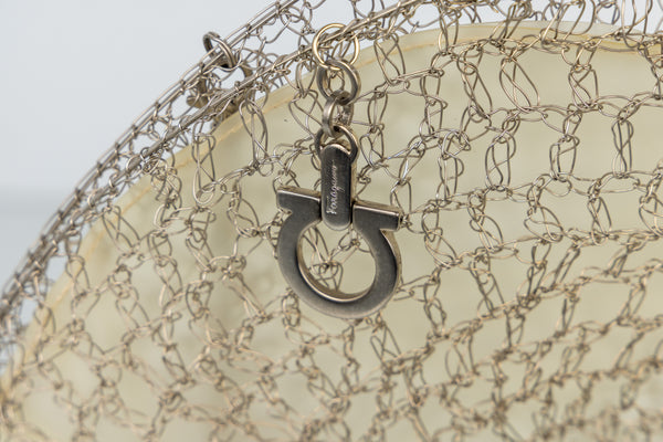 Salvatore Ferragamo Silver Wire Crochet Round Bag, 1990s