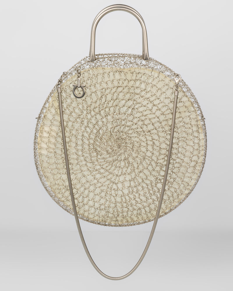 Salvatore Ferragamo Silver Wire Crochet Round Bag, 1990s