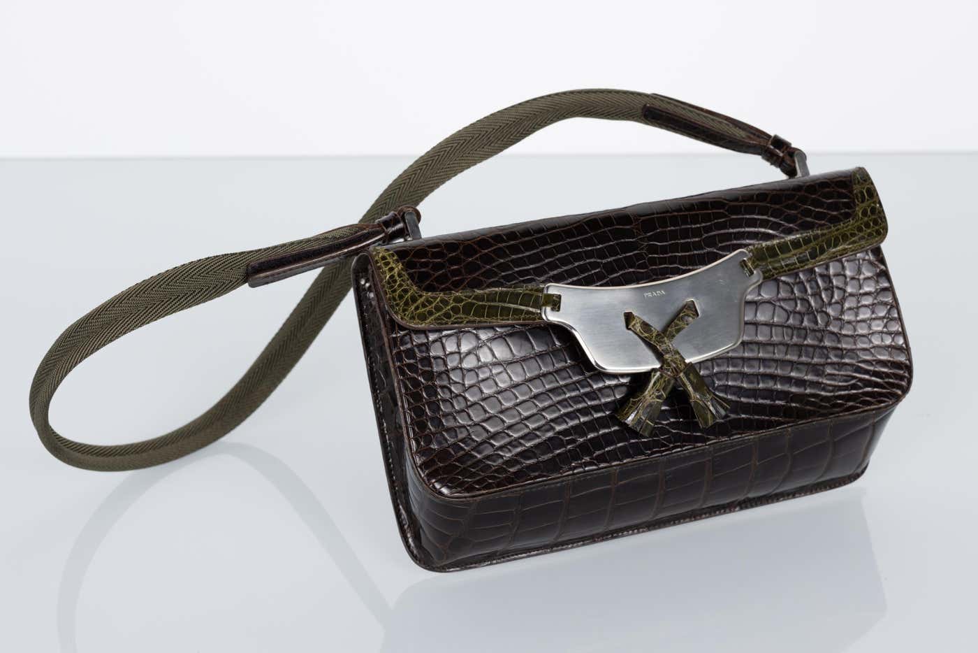 Prada Brown & Green Crocodile Shoulder Bag Y2K – Basha Gold