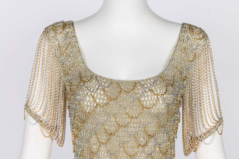 Loris Azzaro Gold Silver Crochet Chain Top, 1970s