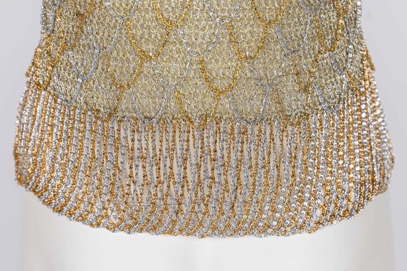 Loris Azzaro Gold Silver Crochet Chain Top, 1970s