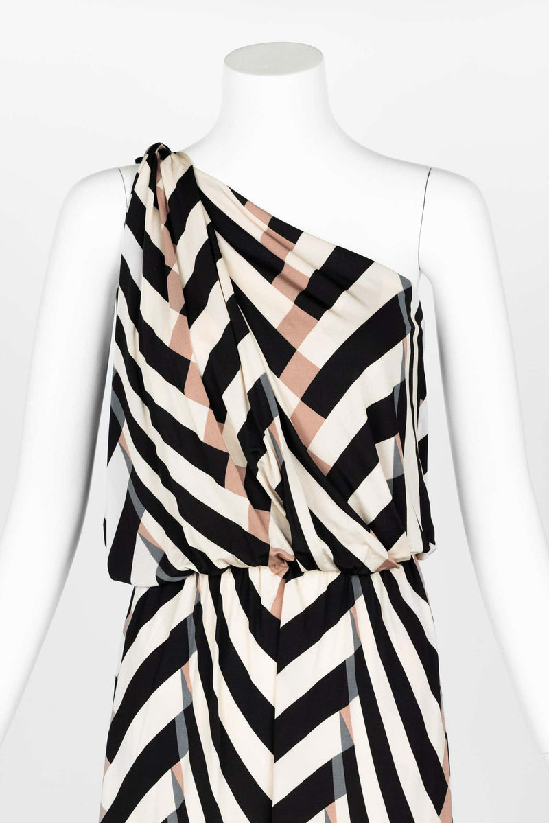 Lanvin Alber Elbaz Spring 2015 One Shoulder Chevron Striped Jersey Dress
