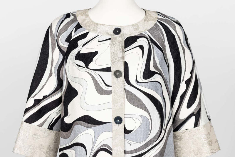 Emilio Pucci Silver Black Print Spring 2007 Runway Mod  Evening Coat