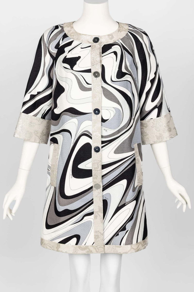 Emilio Pucci Silver Black Print Spring 2007 Runway Mod  Evening Coat