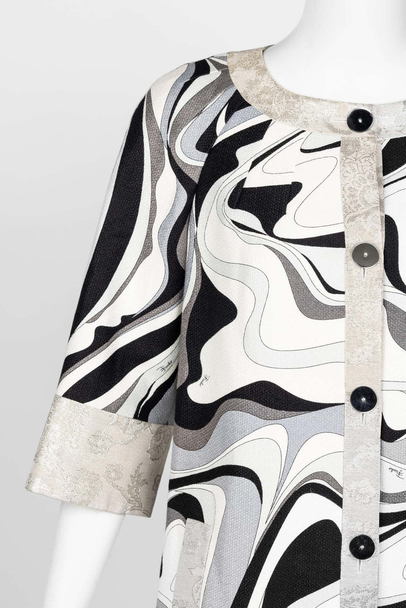 Emilio Pucci Silver Black Print Spring 2007 Runway Mod  Evening Coat