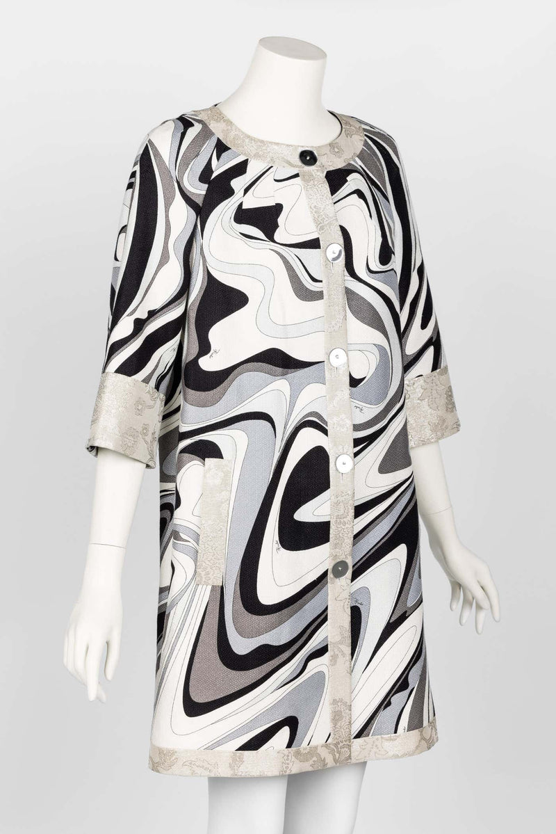 Emilio Pucci Silver Black Print Spring 2007 Runway Mod  Evening Coat
