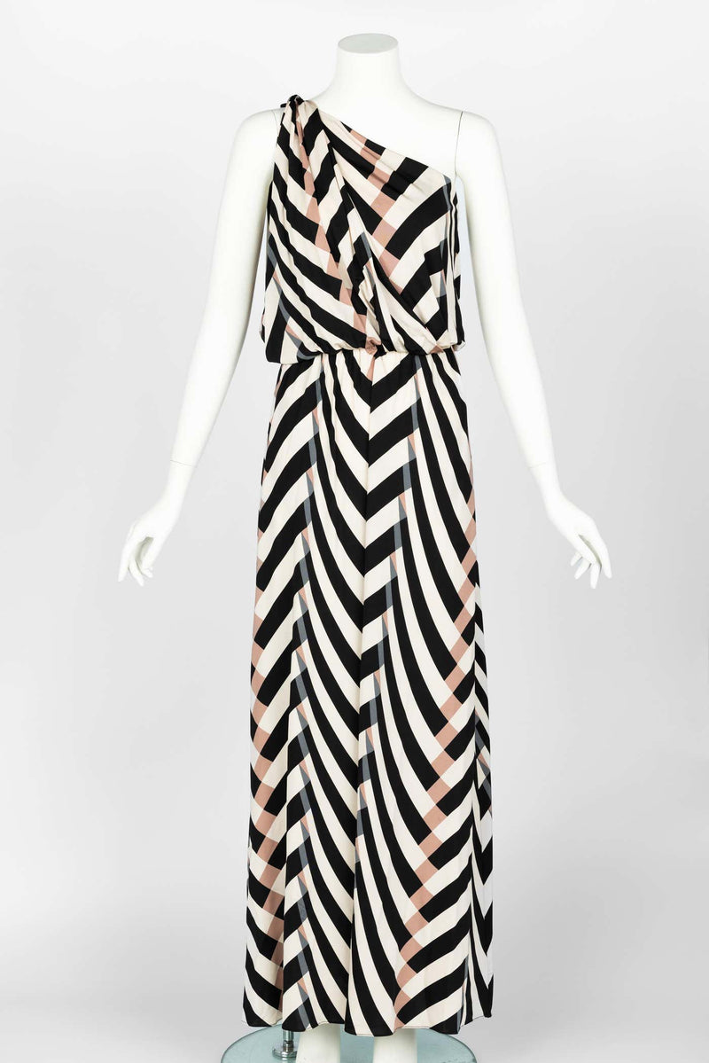 Lanvin Alber Elbaz Spring 2015 One Shoulder Chevron Striped Jersey Dress