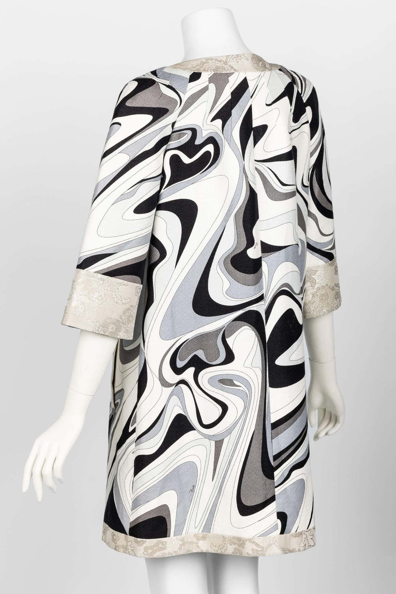 Emilio Pucci Silver Black Print Spring 2007 Runway Mod  Evening Coat