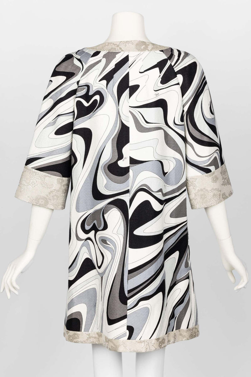 Emilio Pucci Silver Black Print Spring 2007 Runway Mod  Evening Coat