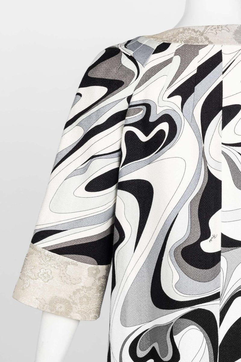 Emilio Pucci Silver Black Print Spring 2007 Runway Mod  Evening Coat
