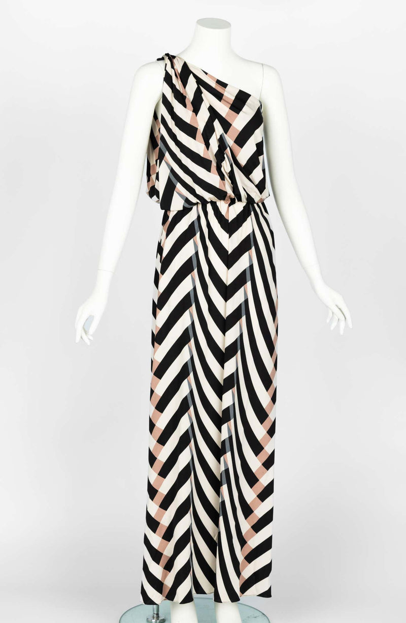 Lanvin Alber Elbaz Spring 2015 One Shoulder Chevron Striped Jersey Dress