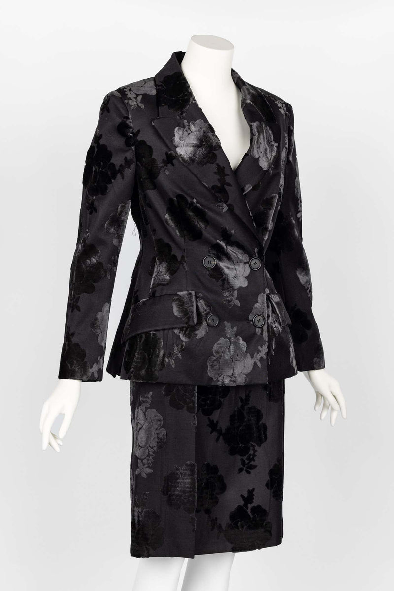 Prada F/W 2009 Runway Black Silk Velvet Floral Skirt Suit New W/Tags