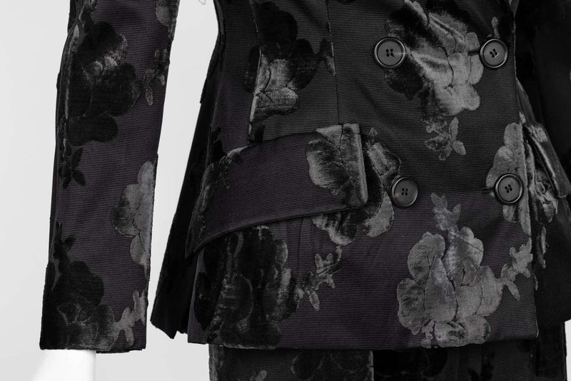 Prada F/W 2009 Runway Black Silk Velvet Floral Skirt Suit New W/Tags