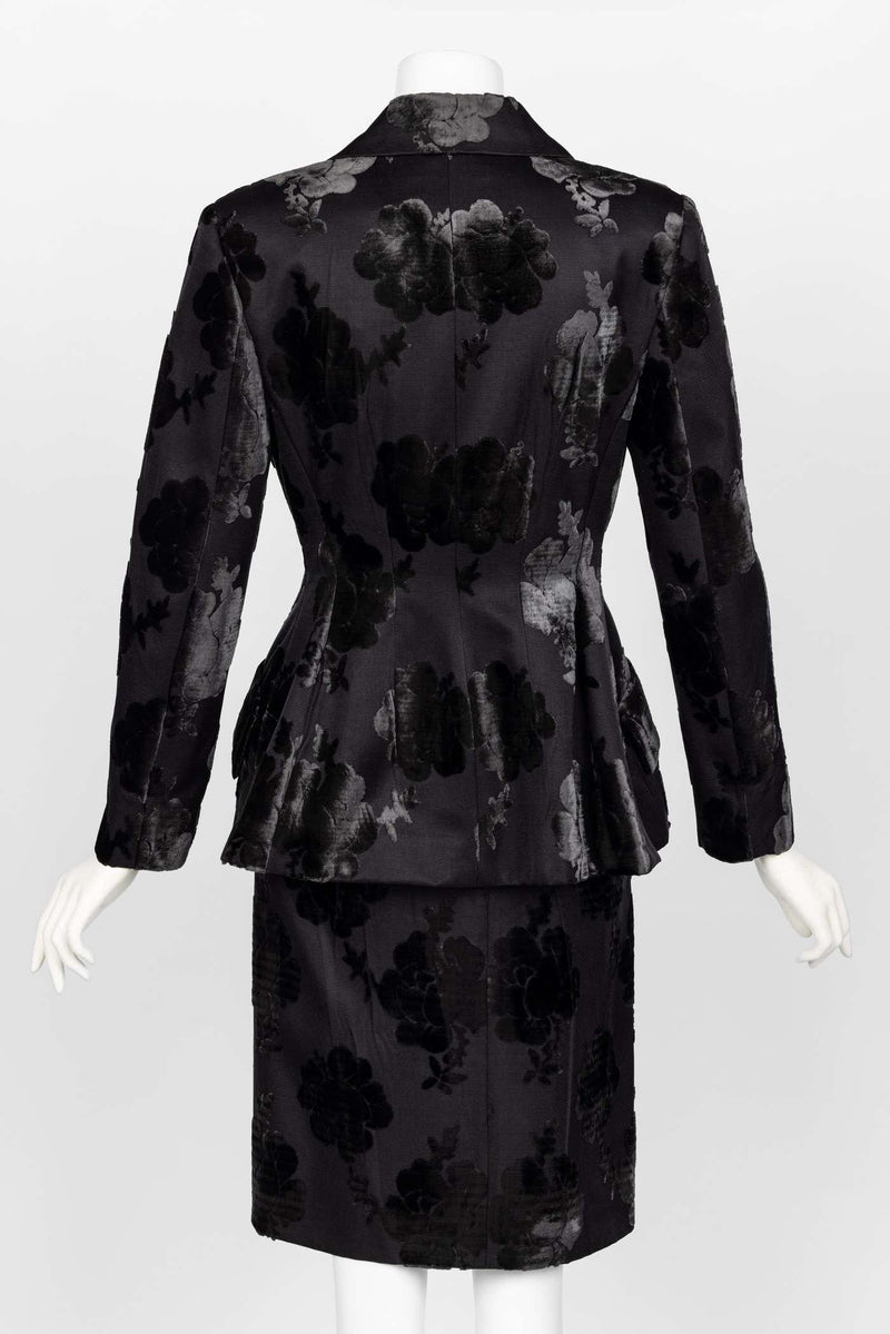 Prada F/W 2009 Runway Black Silk Velvet Floral Skirt Suit New W/Tags
