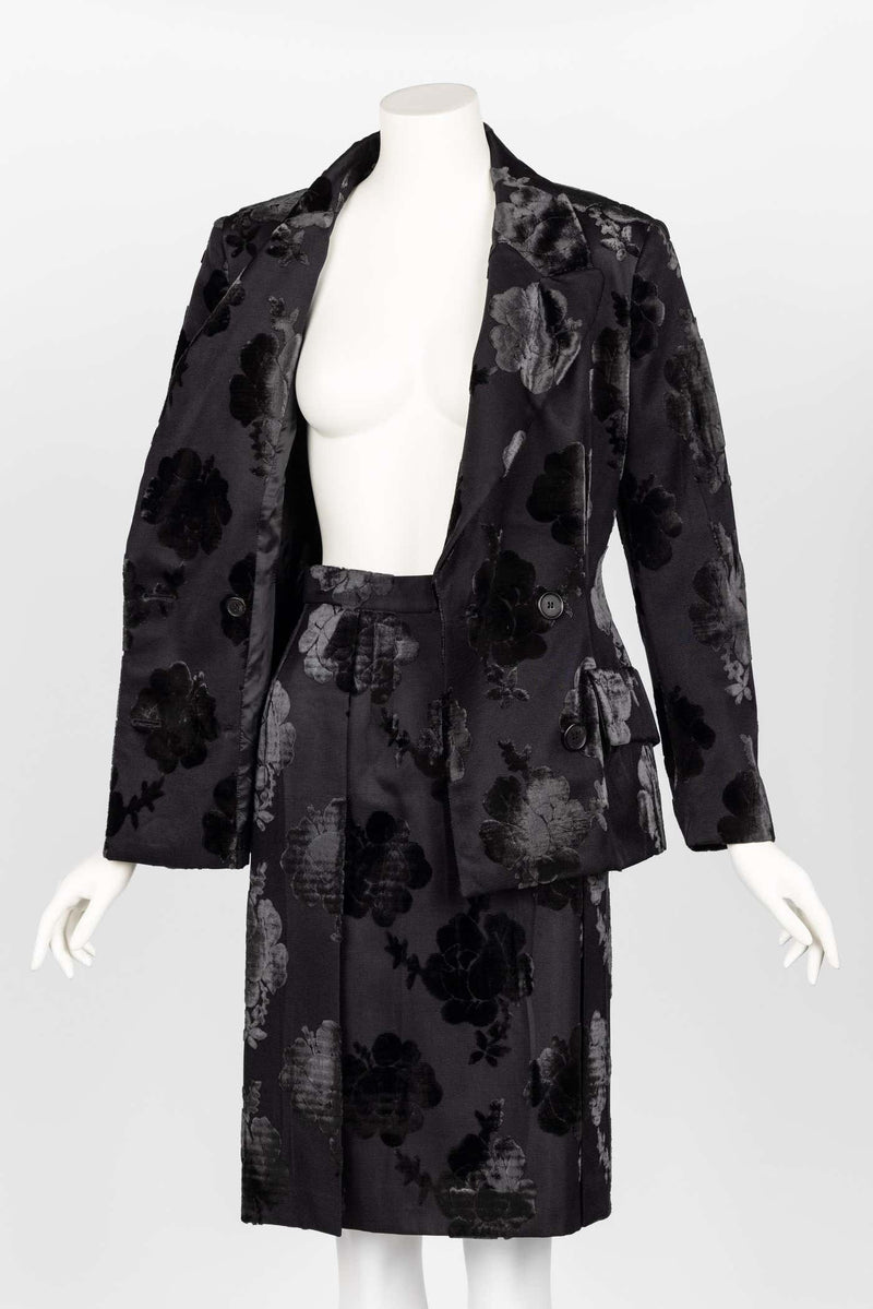 Prada F/W 2009 Runway Black Silk Velvet Floral Skirt Suit New W/Tags