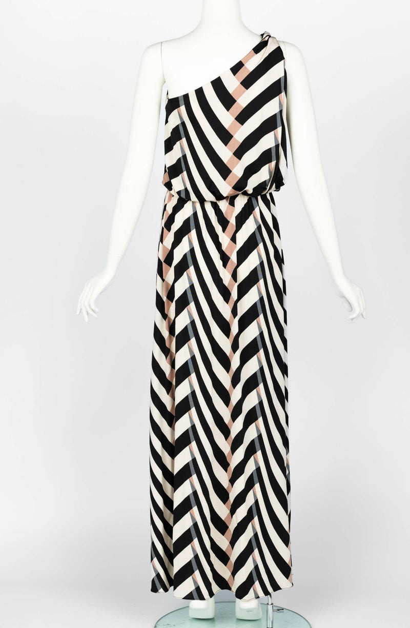 Lanvin Alber Elbaz Spring 2015 One Shoulder Chevron Striped Jersey Dress