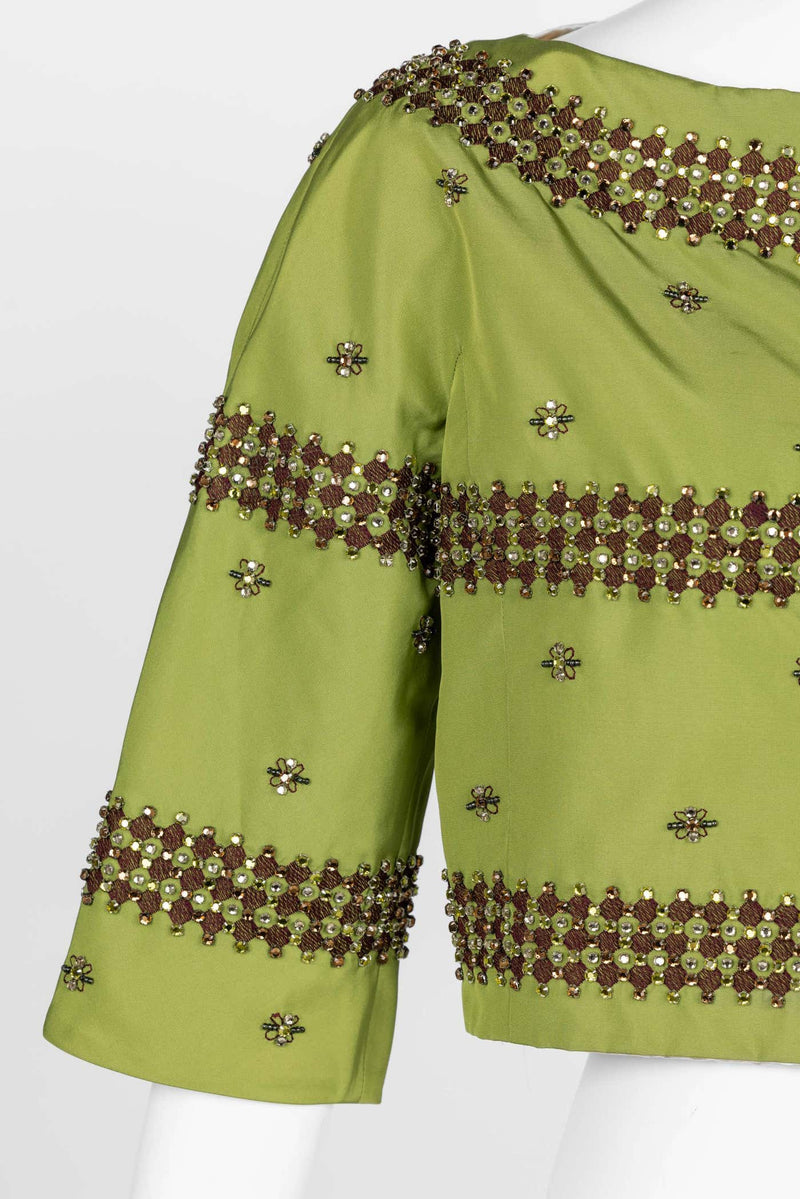 Prada F/W 2004 Green Silk Crystal Embellished Cropped Jacket Limited Edition