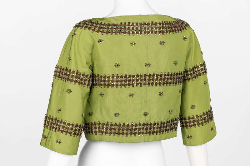 Prada F/W 2004 Green Silk Crystal Embellished Cropped Jacket Limited Edition
