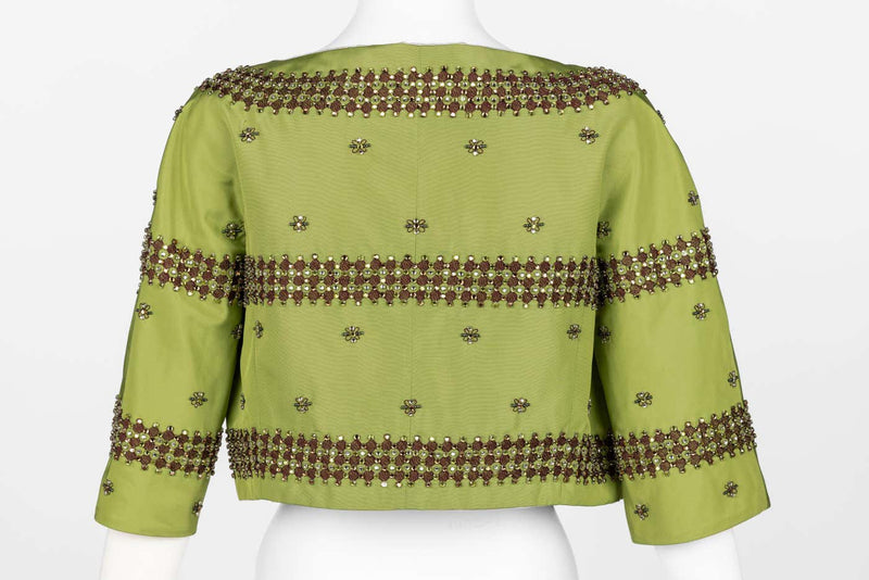 Prada F/W 2004 Green Silk Crystal Embellished Cropped Jacket Limited Edition