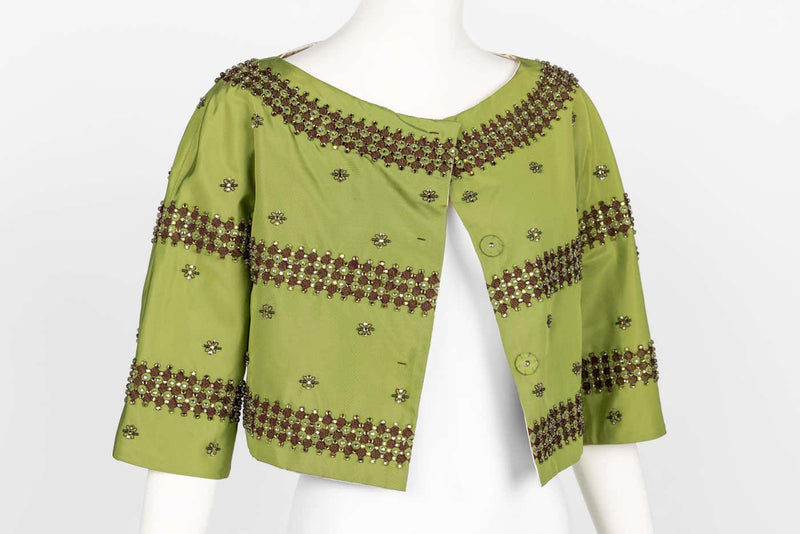 Prada F/W 2004 Green Silk Crystal Embellished Cropped Jacket Limited Edition