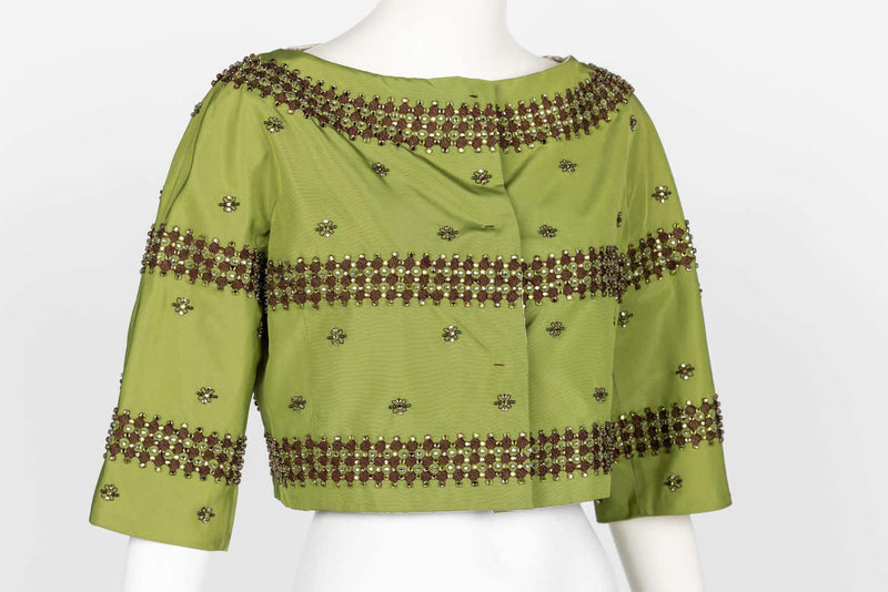Prada F/W 2004 Green Silk Crystal Embellished Cropped Jacket Limited Edition