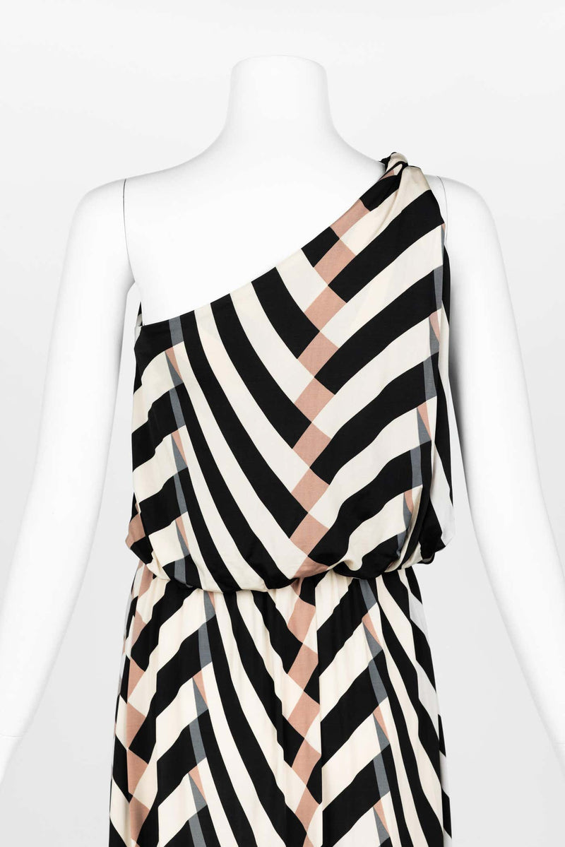 Lanvin Alber Elbaz Spring 2015 One Shoulder Chevron Striped Jersey Dress