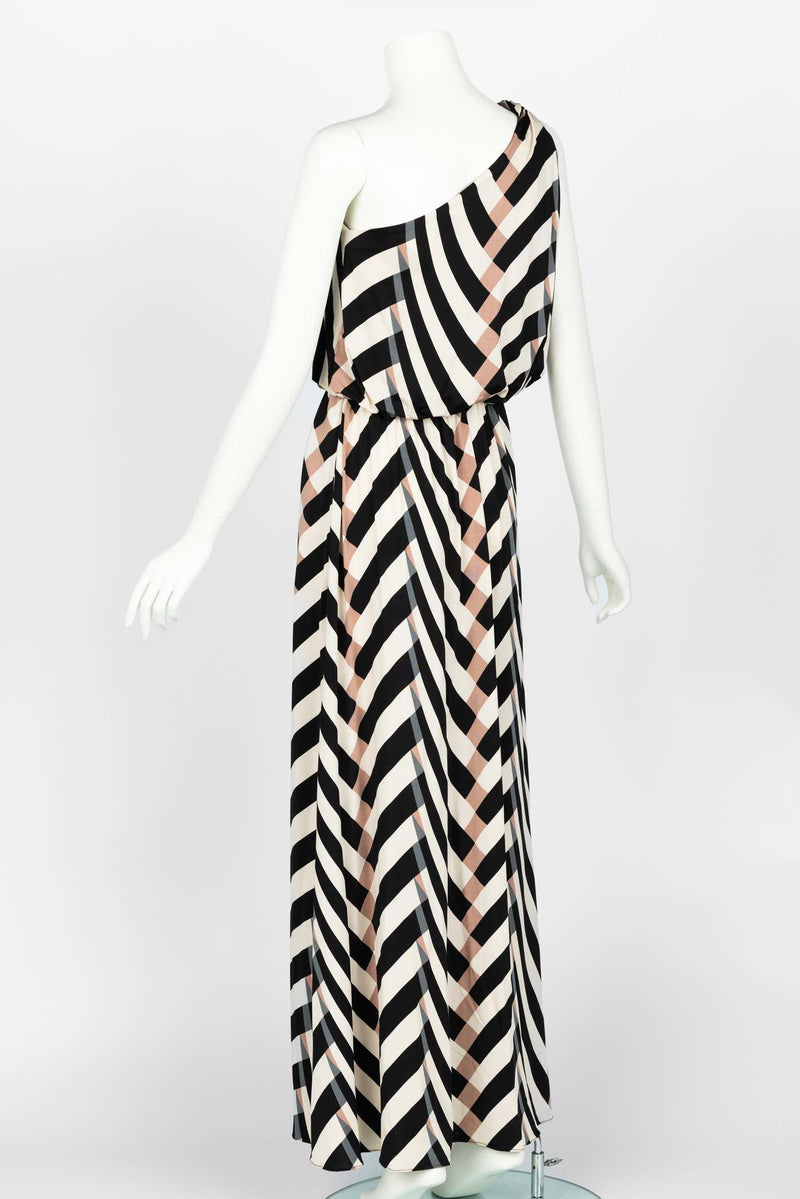 Lanvin Alber Elbaz Spring 2015 One Shoulder Chevron Striped Jersey Dress