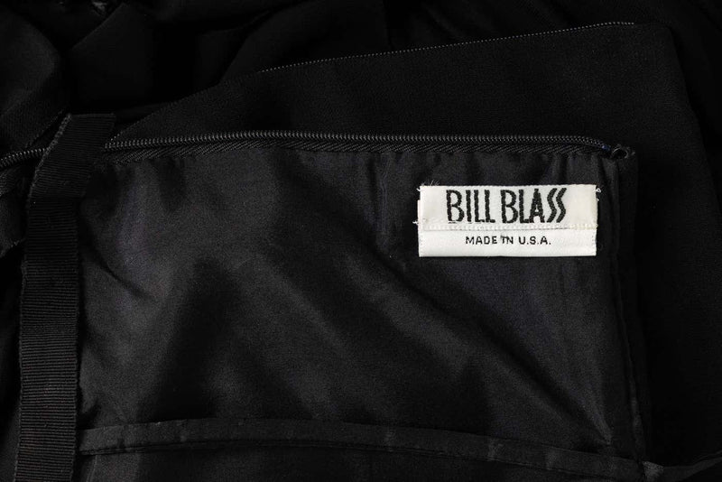 Bill Blass 1970s Black Strapless Draped Maxi Dress