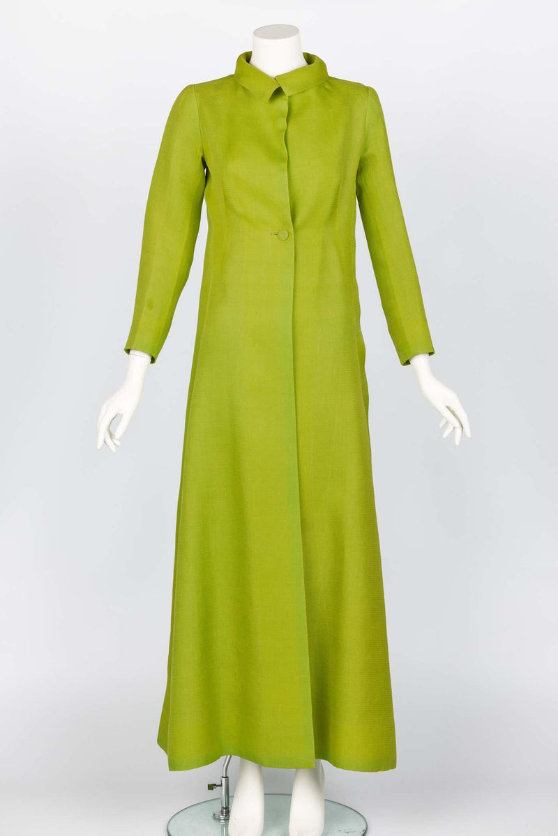 Givenchy Haute Couture 1971 Chartreuse Green Silk Evening Coat
