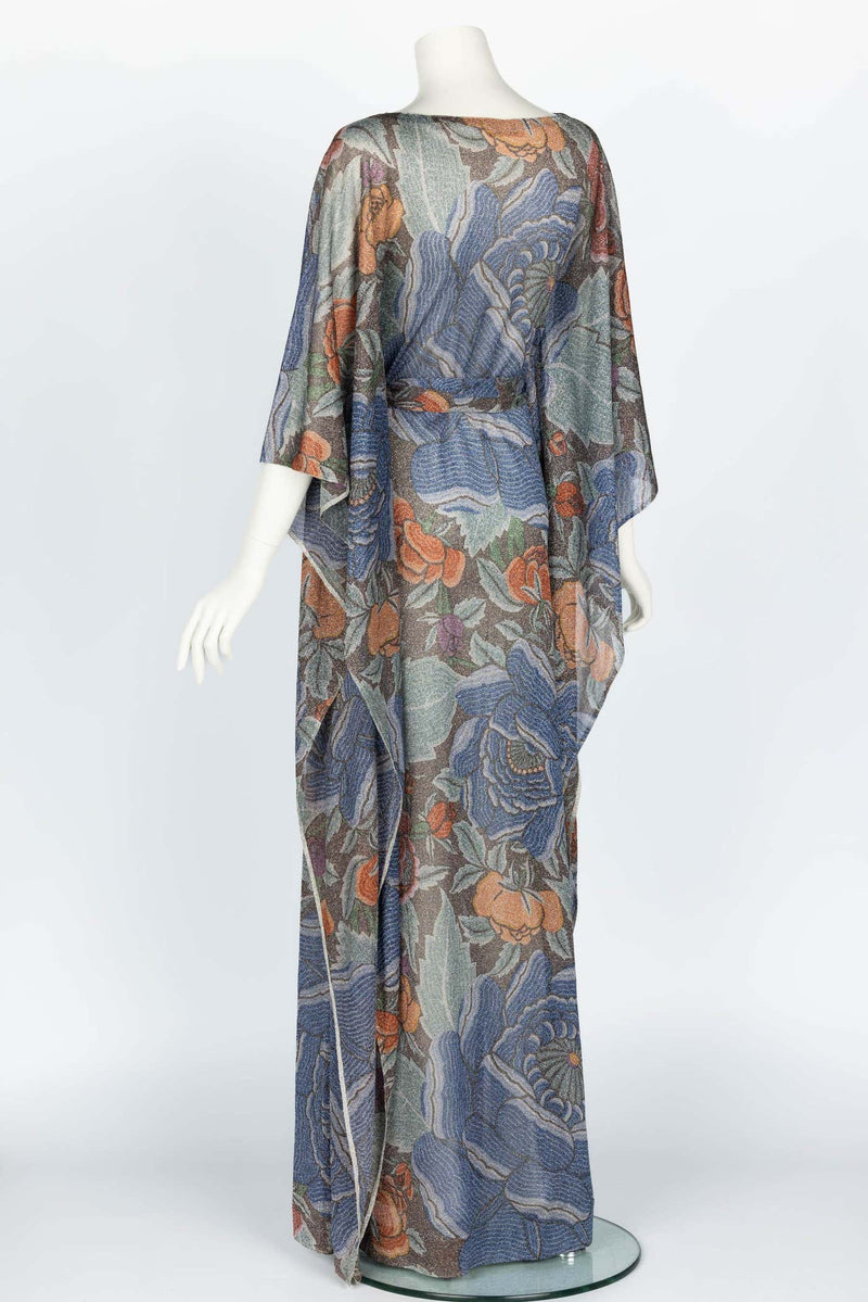 Iconic Missoni 1970s Floral Print Metallic Lurex Caftan Dress