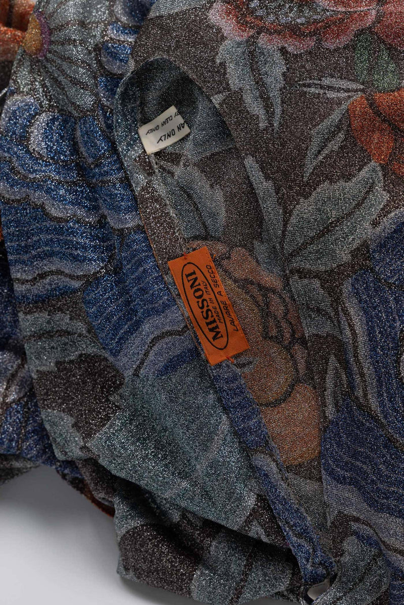 Iconic Missoni 1970s Floral Print Metallic Lurex Caftan Dress