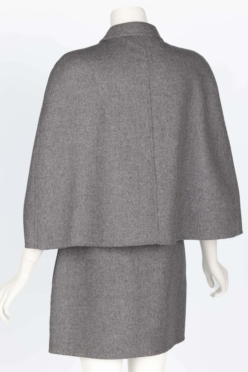 Valentino Grey Wool Angora Cape Mini Skirt Suit Set