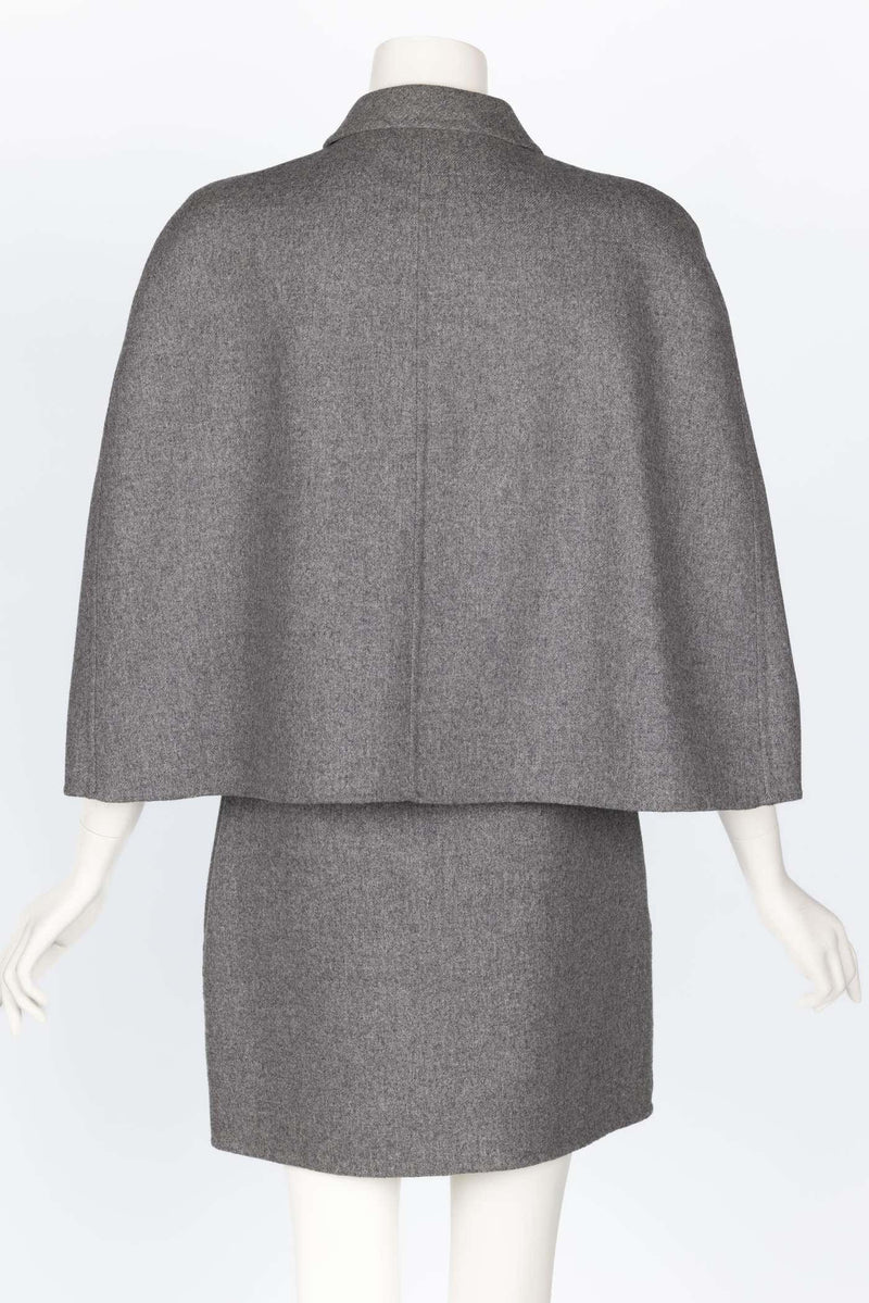 Valentino Grey Wool Angora Cape Mini Skirt Suit Set