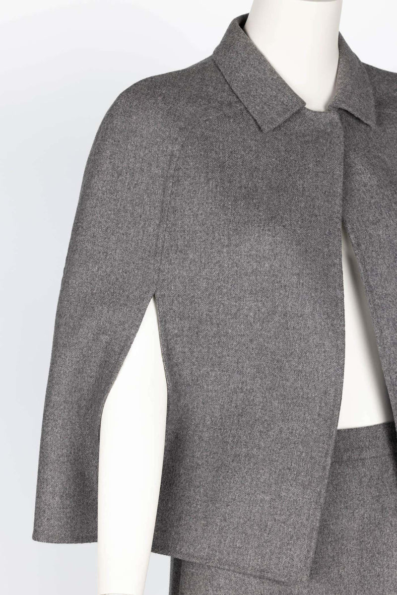 Valentino Grey Wool Angora Cape Mini Skirt Suit Set