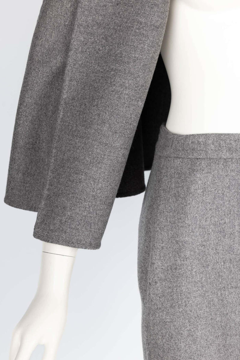 Valentino Grey Wool Angora Cape Mini Skirt Suit Set