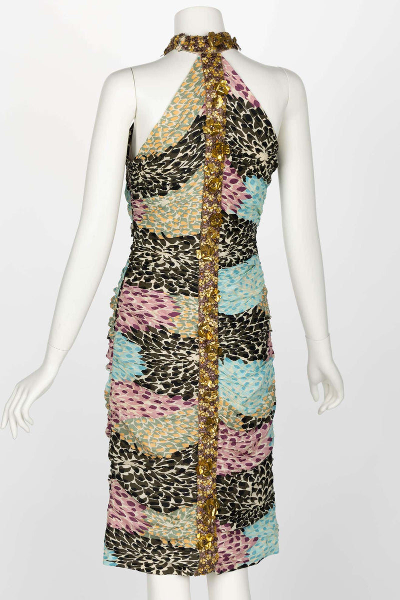 Missoni Embellished Silk Print Halter Dress F/W 2005
